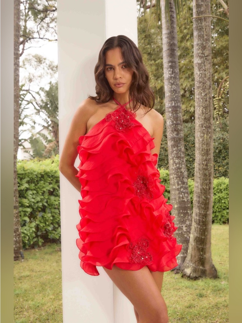 Elliatt Hot Red Ruffle Halter Mini Dress
